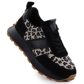 Zapatillas de deporte de cuero en la plataforma de leopardo negro Vinceza 66793