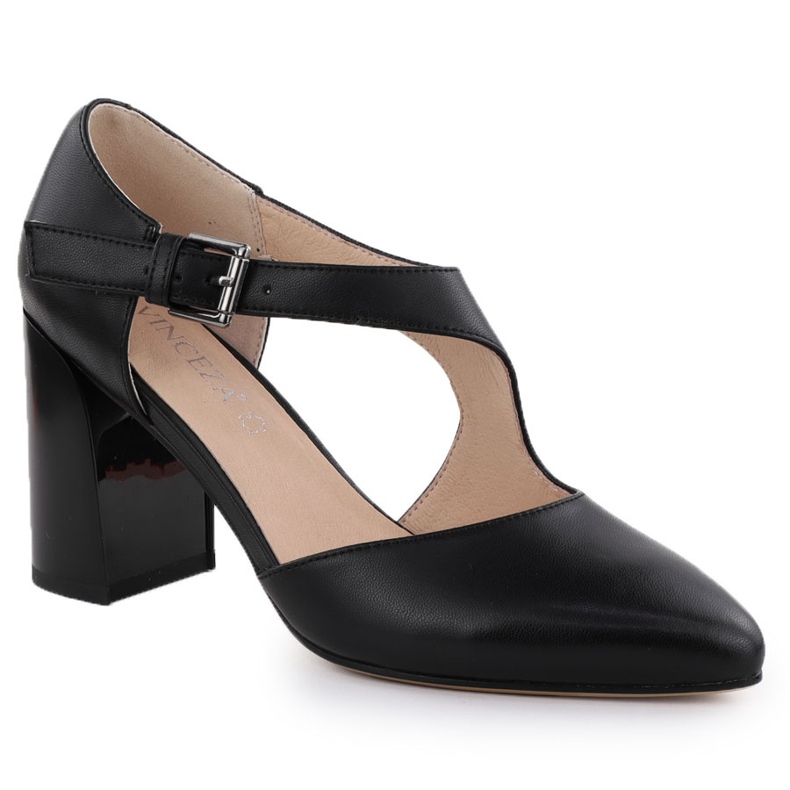 Bombas de cuero en los zapatos de pilares con Strip Black Vinceza 91133 negro