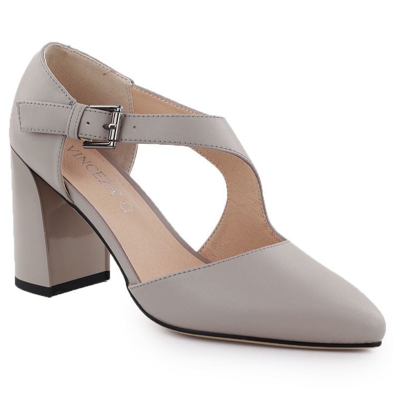 Bombas de cuero en los zapatos de pilares con un cinturón gris Vinceza 91133 Bombas de cuero en los zapatos de pilares con un cinturón gris Vinceza 91133