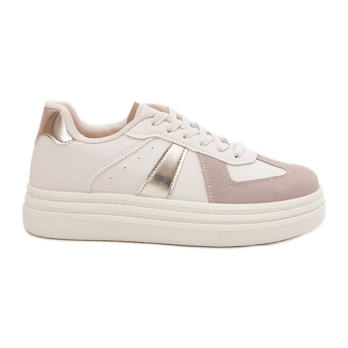 Zapatillas de zapatillas de cuero ecológicas en la plataforma beige