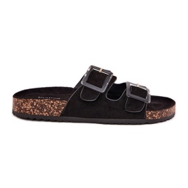 Chanclas para mujeres con abrazaderas en la suela de la suela de corcho negro