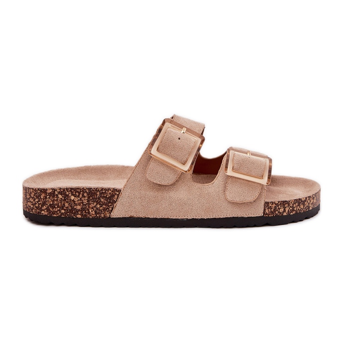 Chanclas para mujeres con abrazaderas en un beige suela de corcho
