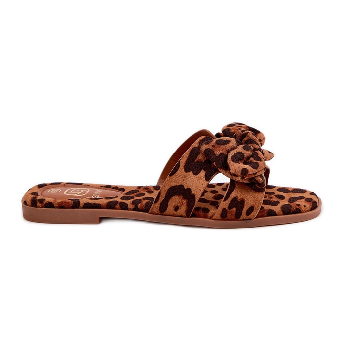 Chanclas de mujeres planas con arco de leopardo marrón
