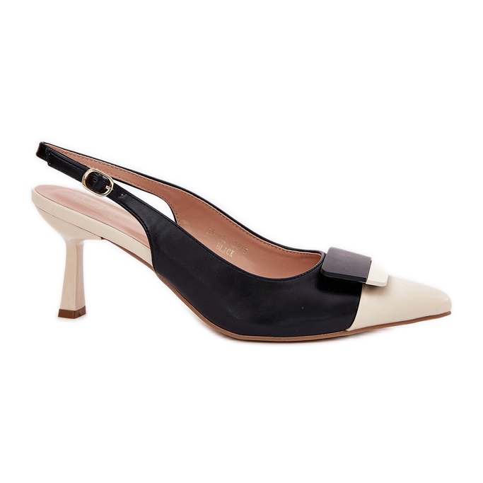 Elegantes tacones altos con decoración Eco Black Leather negro Elegantes tacones altos con decoración Eco Black Leather negro