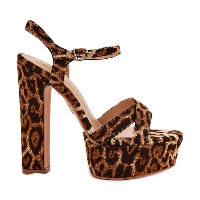 Sandalias para mujeres en un poste alto y una plataforma de estampado de leopardo marrón Sandalias para mujeres en un poste alto y una plataforma de estampado de leopardo marrón