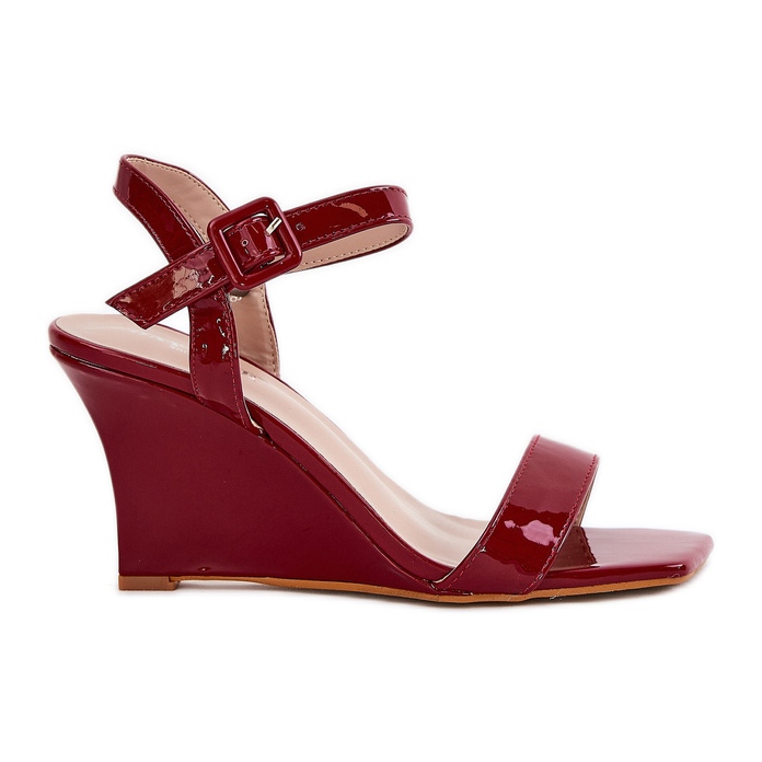 Sandalias de mujeres pintadas para cuñas burdeas rojo