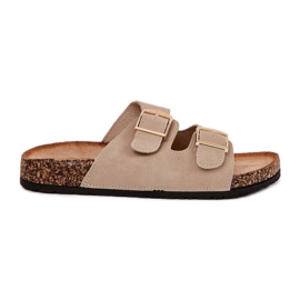 Flip fallas para mujeres en una plataforma de corcho con abrazaderas doradas beige Flip fallas para mujeres en una plataforma de corcho con abrazaderas doradas beige
