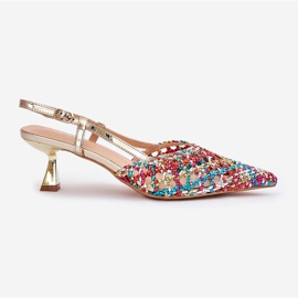 Tacones altos con un dedo del pie puntiagudo y un tacón multicolor abierto