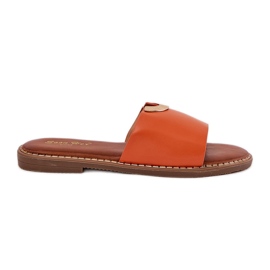 Chanclas para mujeres de cuero ecológica con detalles de naranja decorativa