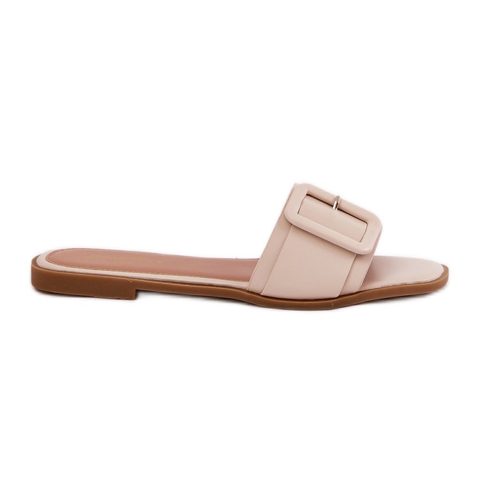 Resúmenes de mujeres de cuero ecológico plano con hebilla beige