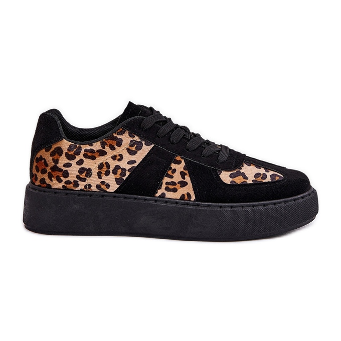 Zapatillas de deporte para mujeres con estampado de leopardo en la plataforma negra negro