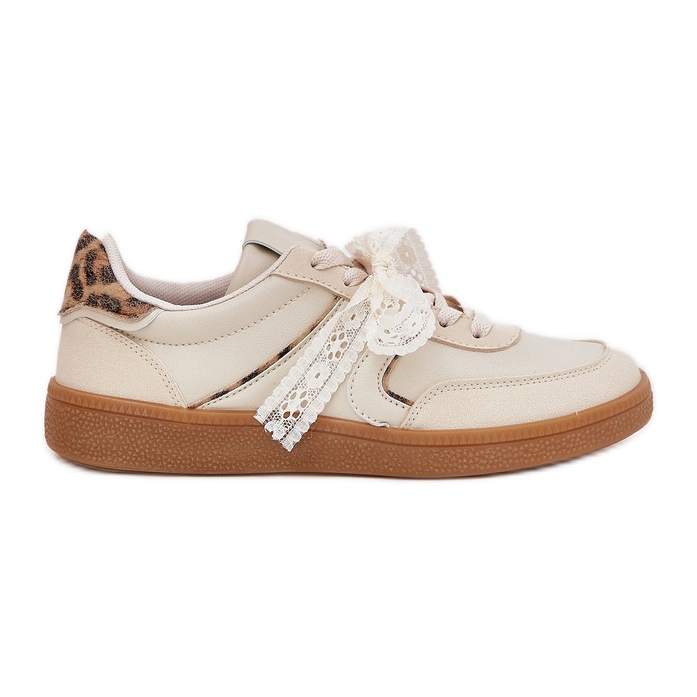 Zapatillas de deporte para mujeres bajas con beige de leopardo de encaje