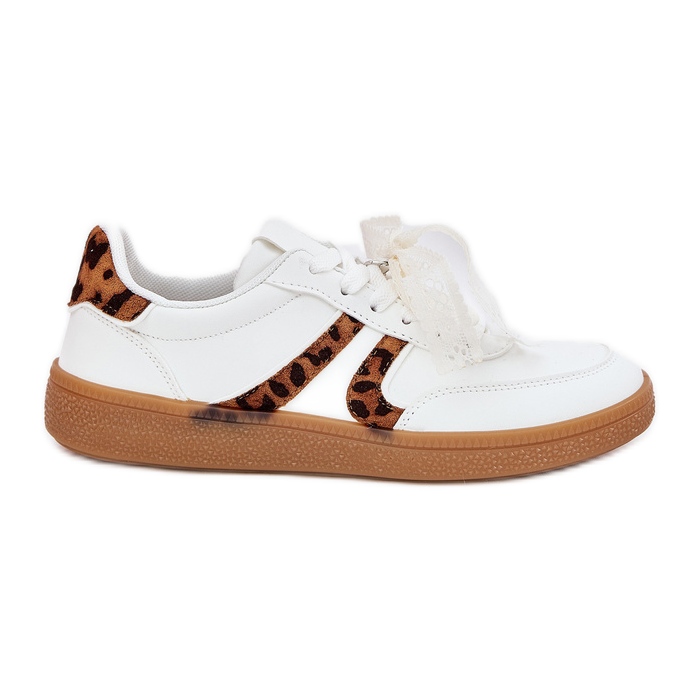 Zapatillas de deporte para mujeres bajas con estampado de leopardo de encaje blanco