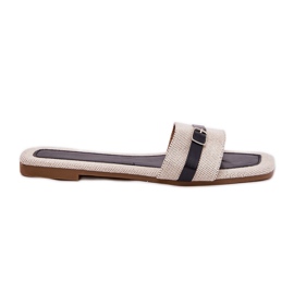 Chanclas de mujeres planas con cinturón y hebilla de color negro color beige