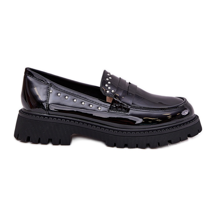 Mocasines de mujer barnizados con decoración negra negro