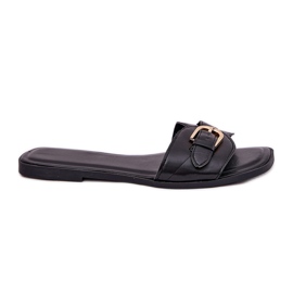 Chanclas de mujer plana con una abrazadera dorada negra negro Chanclas de mujer plana con una abrazadera dorada negra negro