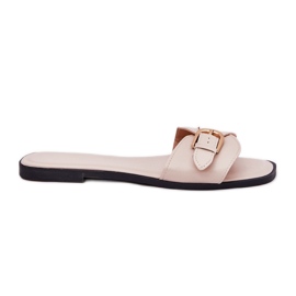 Chanclas de mujeres planas con una abrazadera beige dorada