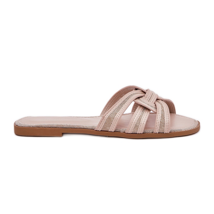 Chanclas de mujer plana con rayas abrumadoras beige Chanclas de mujer plana con rayas abrumadoras beige