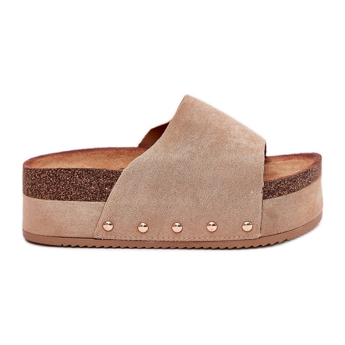 Zapatillas para mujeres en la plataforma masiva Eco Suede Khaki beige