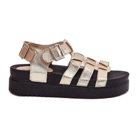 Sandalias para mujeres en la plataforma con hebillas de oro dorado