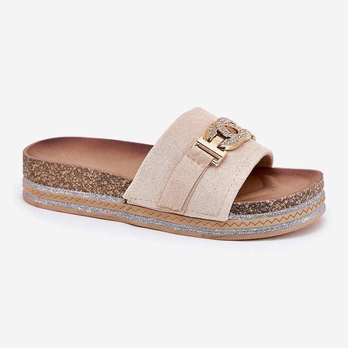 Flip Flip Flip con un detalle dorado en la plataforma con brillo beige