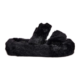 Zapatillas de piel para mujeres en la plataforma negra negro