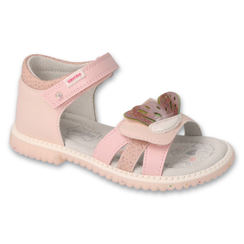 Sandalias infantil befado, plantilla de piel 170X095, rosa con decoración rosado