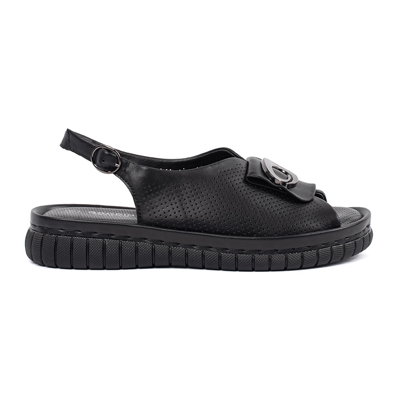 Goodin Sandalias negras elegantes de cuero negro