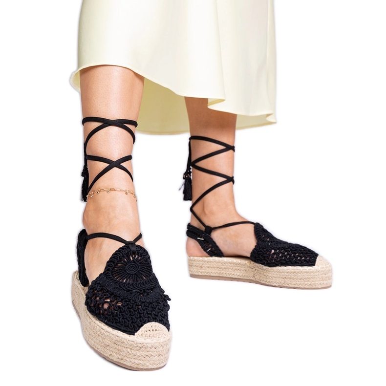 Sandalias trenzadas de alpargatas negras negro