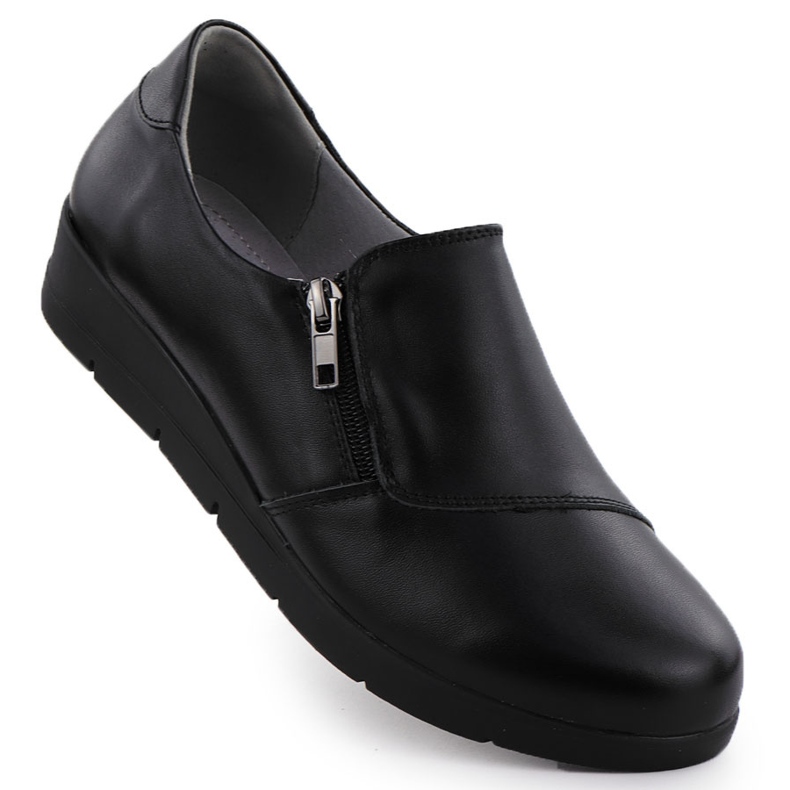 Zapatos de cuero para mujeres en cuñas Black Sabatina Jhy201 negro