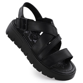 Sandalias de cuero para mujeres en la plataforma Roman Black Jezzi 8716 negro