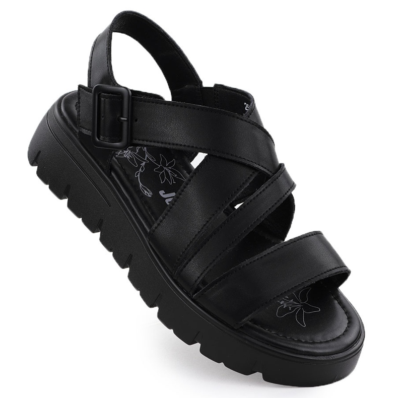 Sandalias de cuero para mujeres en la plataforma Roman Black Jezzi 8716 negro