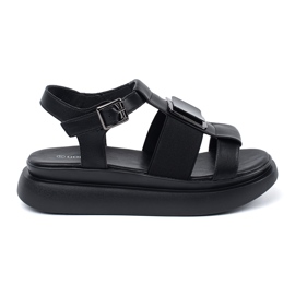Goodin Sandalias elegantes de cuero negro en la plataforma