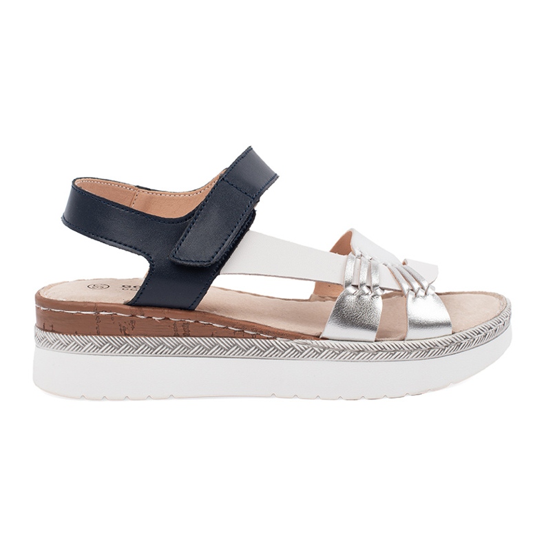 Goodin Sandalias azules blancas y azul marino en una plataforma con una decoración metálica blanco
