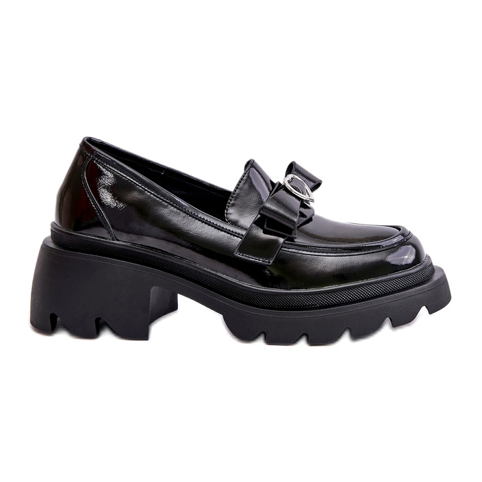 S.Barski Mocasines de cuero para mujeres con arco y corazón LZ42-032 Negro