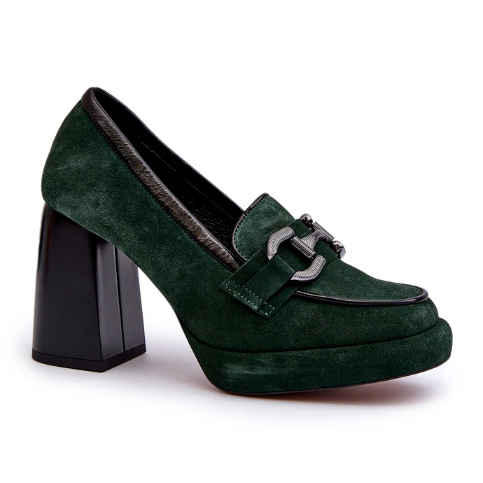Bombas de cuero en la masiva Laura Messi 2706 Dark Green Post verde