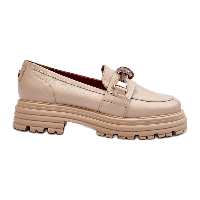 Mocasines de cuero para mujeres con un adorno Laura Messi 2780 Light Beige