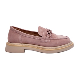 S.Barski Mocasines De Mujer De Ante Con Tacón Plano Con Decoración D&amp;A TW101 Dirty Pink rosado