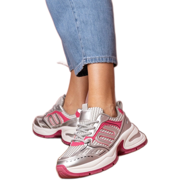 Zapatillas de deporte deportivo para mujeres plateadas rosado