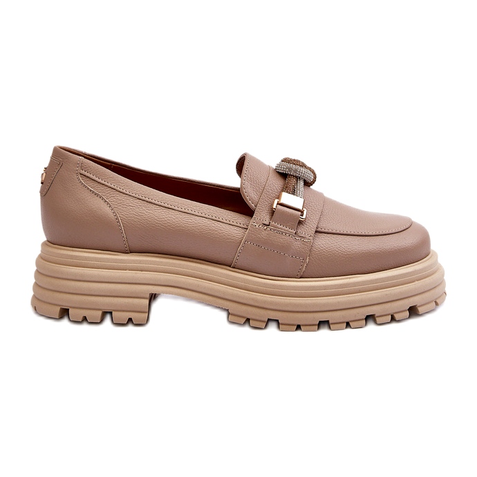 Mocasines de cuero para mujeres con un adorno de Laura Messi 2780 Dark Beige