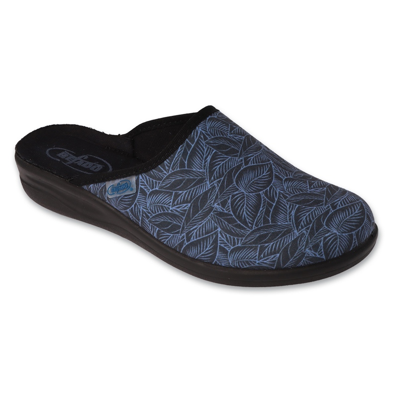 Pantuflas de mujer befado con estampado vegetal, PU 551D003, azul/negro