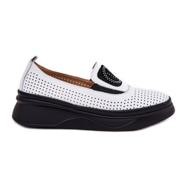 Mocasines de cuero a fuego abierto para mujeres en la plataforma y Vinceza 79522 cuñas blancas blanco