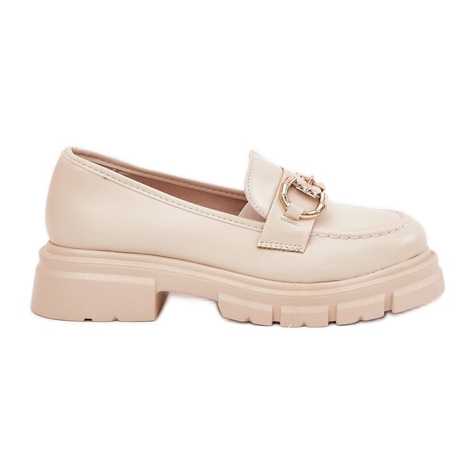 Mocasines de cuero ecológico para mujeres con detalle dorado BEIGE