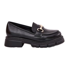 Mocasines para mujeres con detalles dorados Eco Leather Black negro