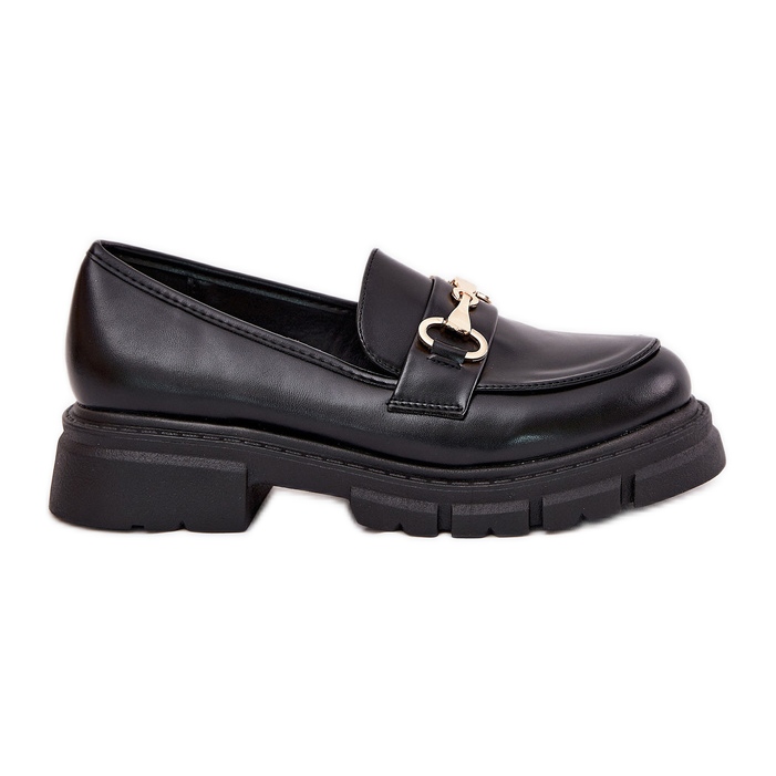 Mocasines para mujeres con detalles dorados Eco Leather Black negro