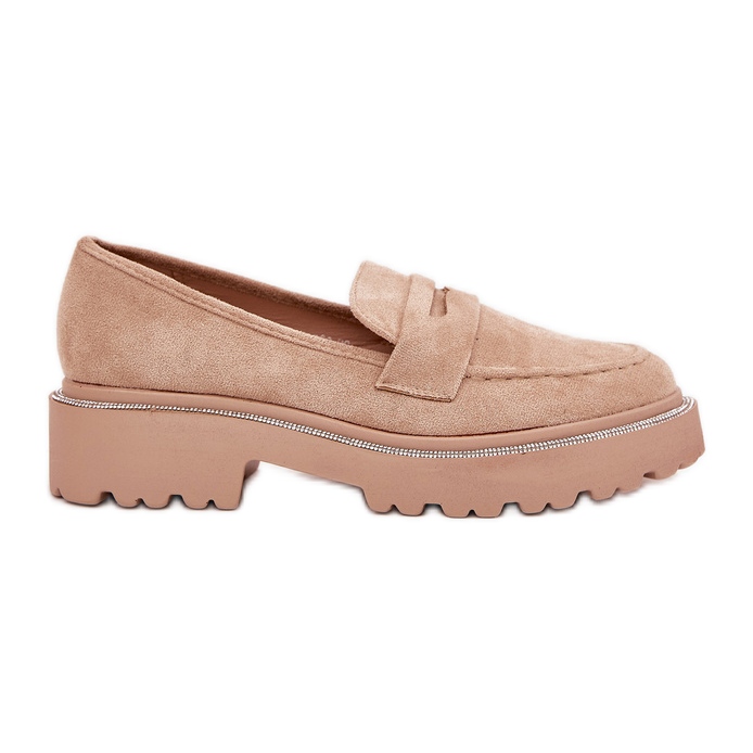 Mocasines ecológicos de mujeres con circones de color caqui beige