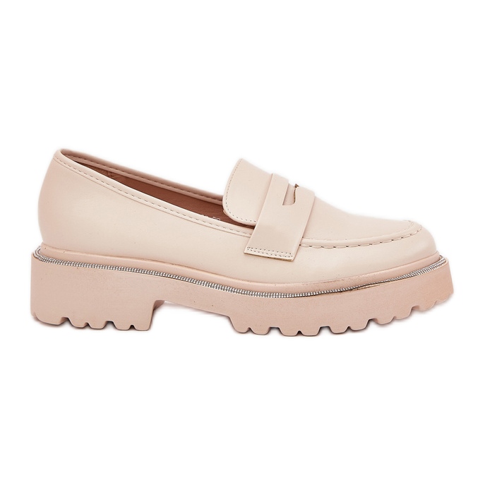 Mocasines de cuero ecológico para mujeres con circones beige