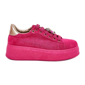 Zapatillas de deporte femeninas en la plataforma con osito de peluche fucsia rosado