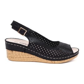 Goodin Sandalias de cuña de obra abierta negra negro
