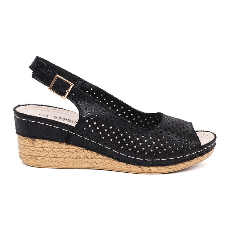 Goodin Sandalias de cuña de obra abierta negra negro